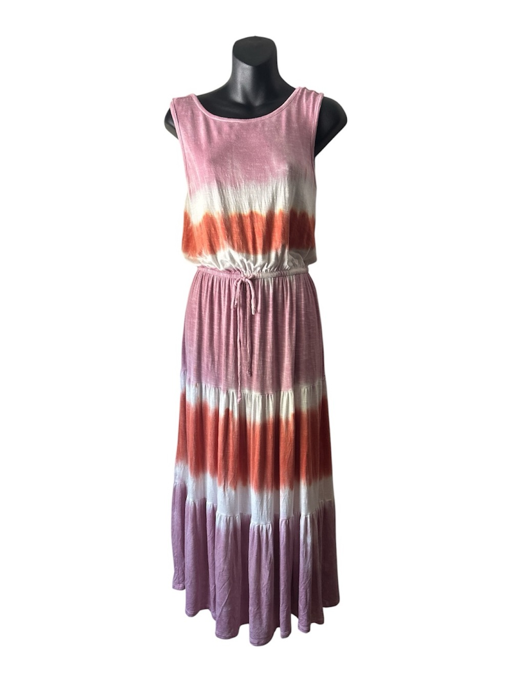 Knox Rose Pink Ombre Tie Dye Maxi Dress with Cream and Rust Bands